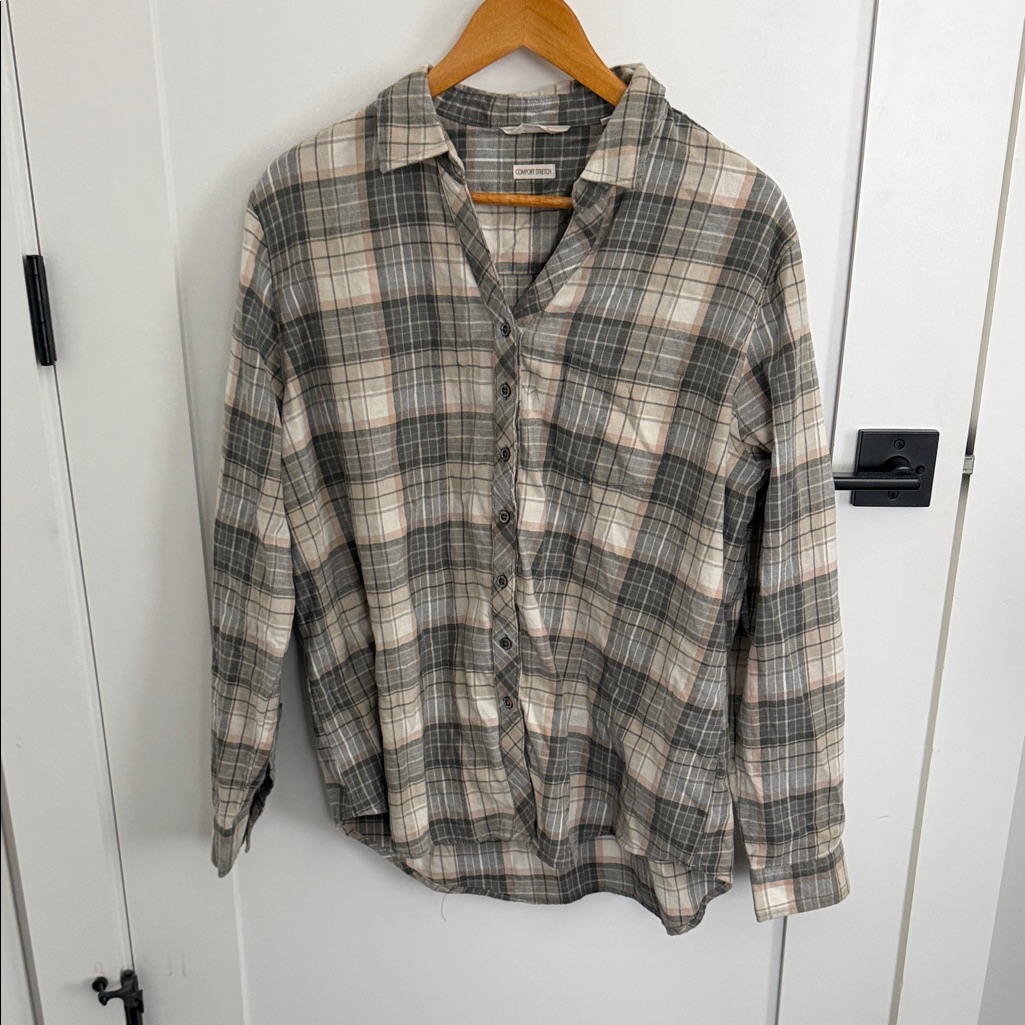 Casual Plaid Button-Down Shirt In Cream & Green